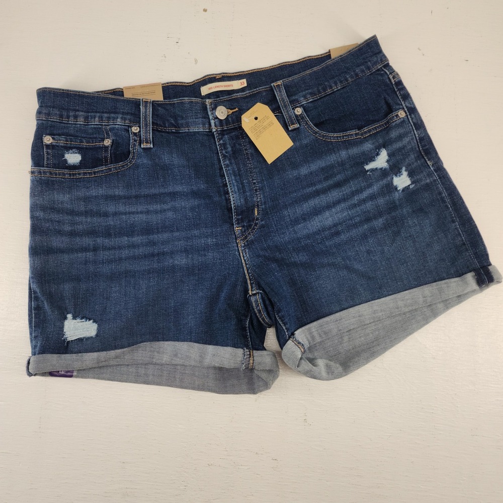 Levis Mid Length Shorts 16 W33 Dark Wash Distressed Denim Jean Shorts 29965-0044